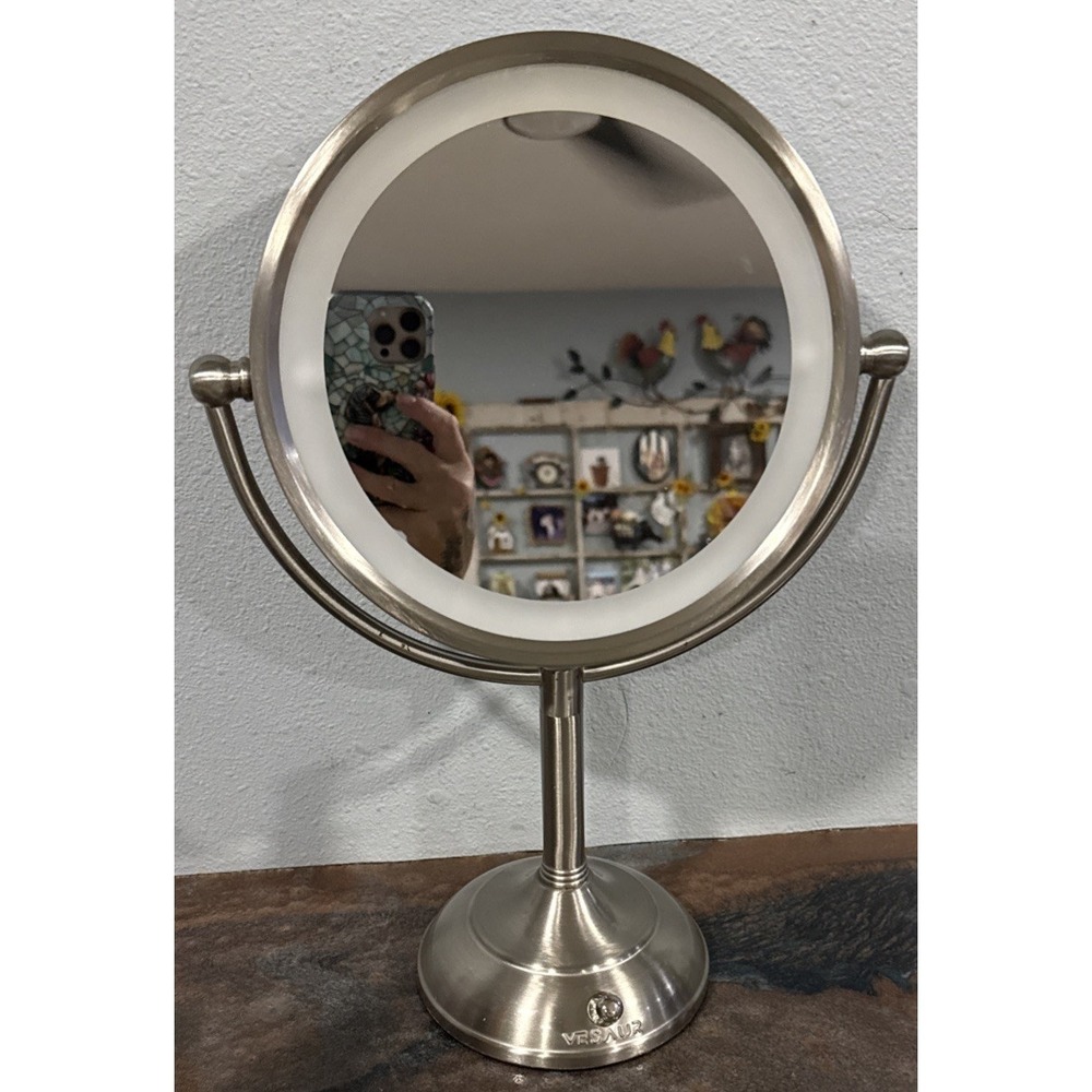 VESAUR LED Lighted Makeup Vanity Mirror 1X/5X Double Sided 17" Tall Nickel